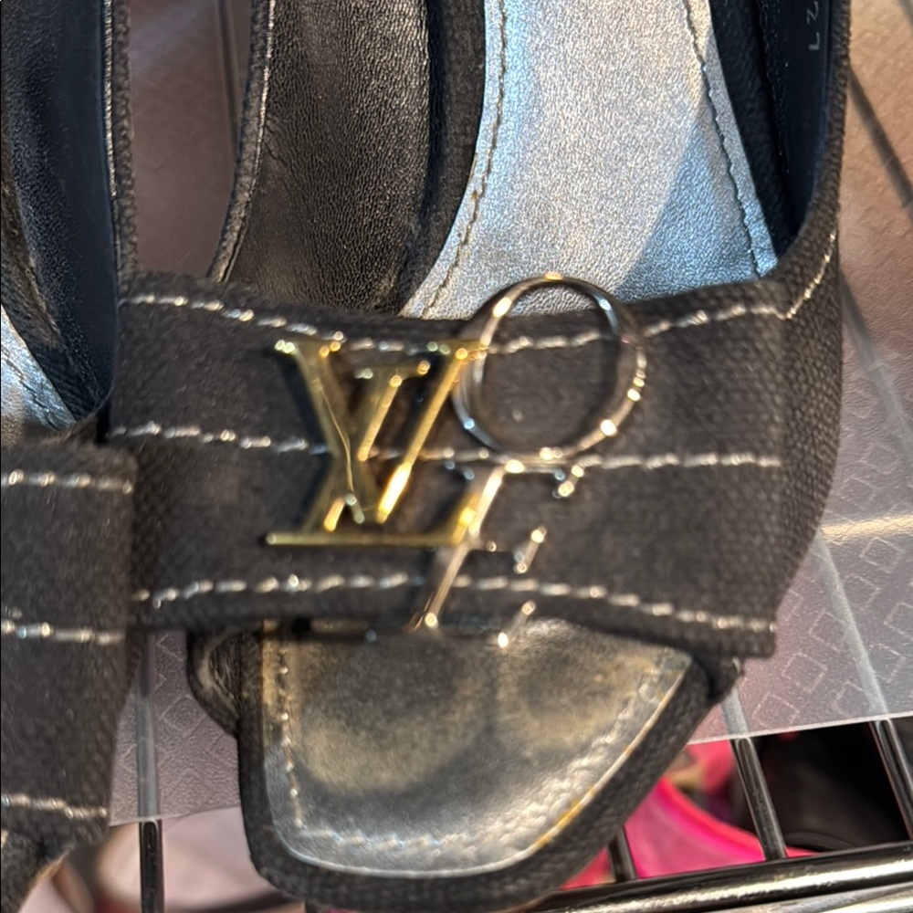 Louis Vuitton Black Heels with Gold Accent